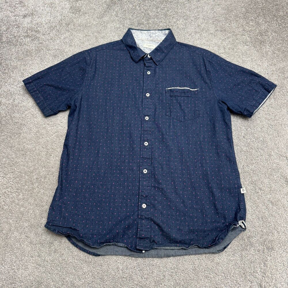 7 Diamonds Audio Tree Denim Woven Button Down Shirt Mens large Blue Polka Cotton